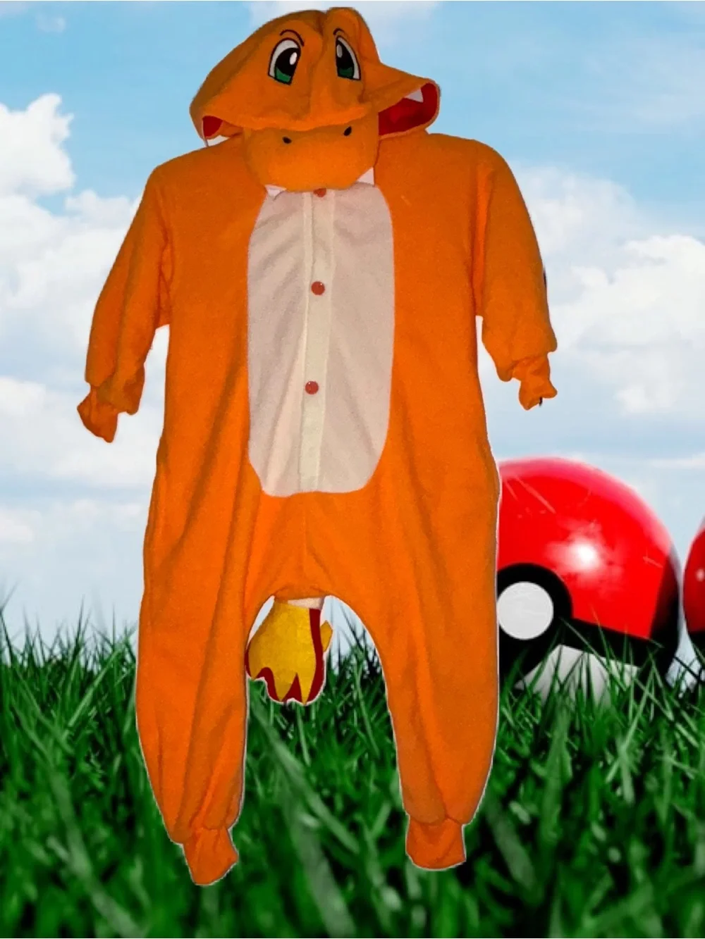 Kids Charmander Cosplay Orange Dragon One-Piece Costume Romper (85cm)
